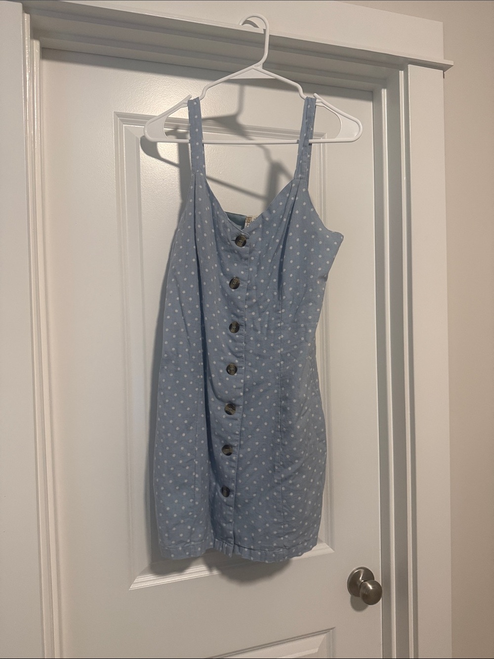 Japna Light Blue Polka Dot Button-Front Mini Dress